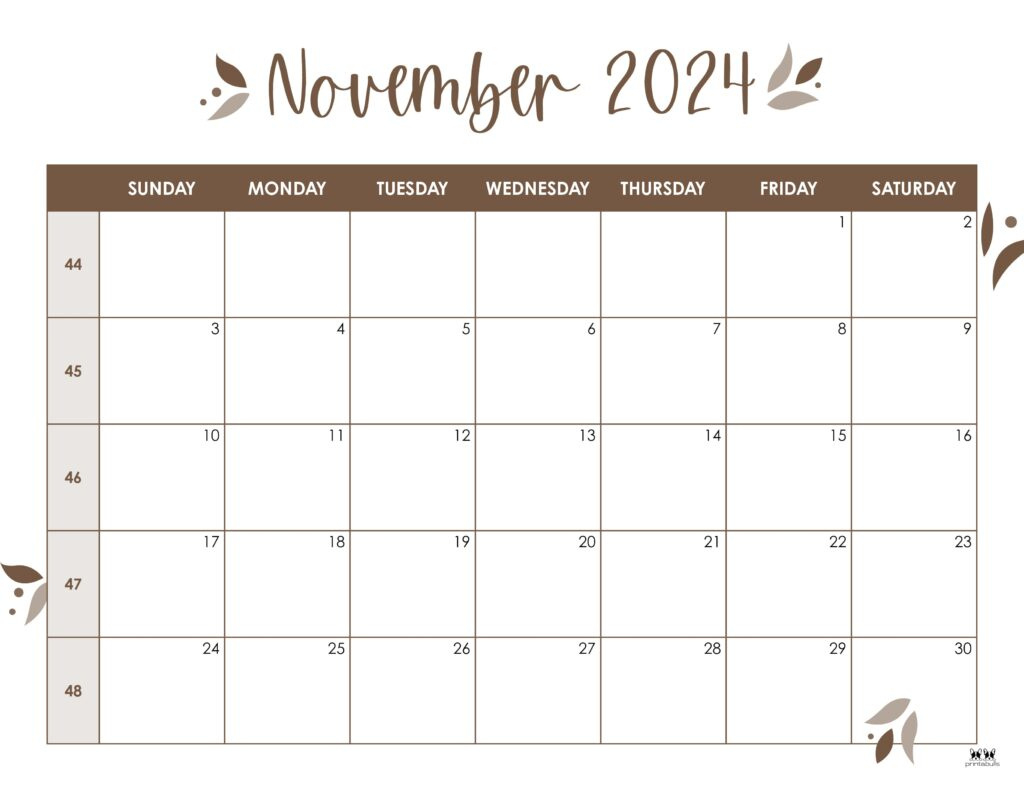 November 2024 Calendars - 50 Free Printables | Printabulls with regard to Free Printable November 2024 Calendar Pieces