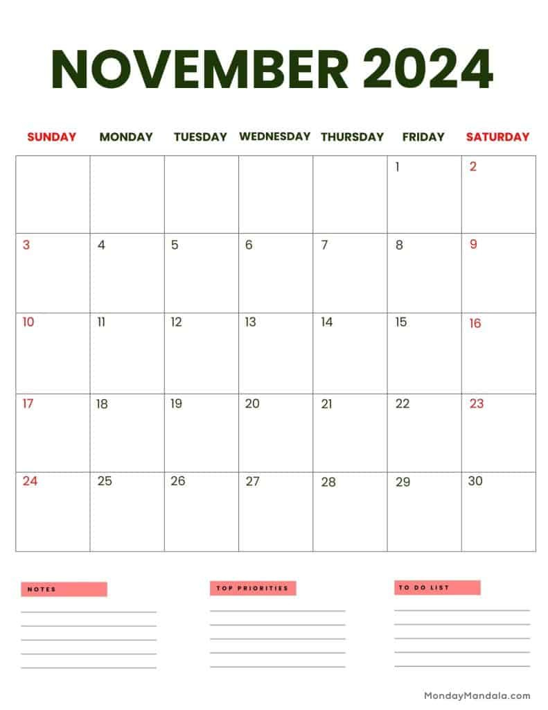 November 2024 Calendars (52 Free Printable Pdfs) in November 2024 Calendar Printable Pinterest