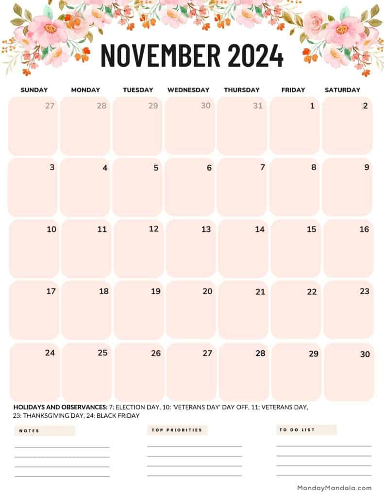 November 2024 Calendars (52 Free Printable Pdfs) inside November 2024 Calendar Printable Portrait