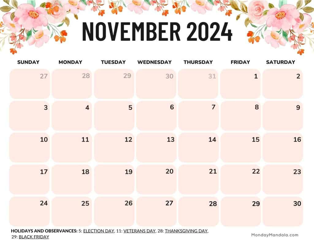 November 2024 Calendars (52 Free Printable Pdfs) intended for November 2024 Printable Calendar Site Pinterest.com