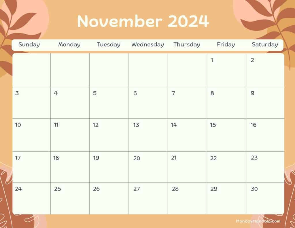 November 2024 Calendars (52 Free Printable Pdfs) throughout November 2024 Free Printable Landscape Calendar