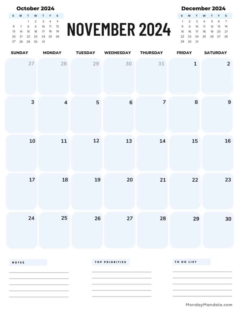 November 2024 Calendars (52 Free Printable Pdfs) throughout November 2024 Running Calendar Printable