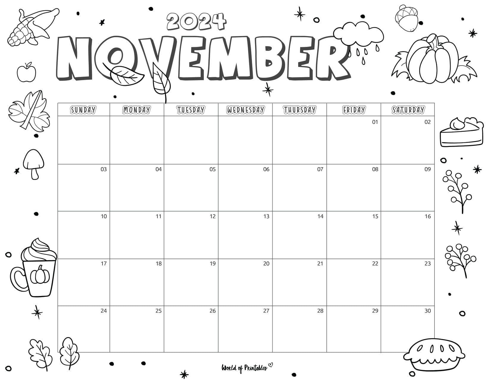 November 2024 Coloring Calendar inside November 2024 Printable Coloring Calendar