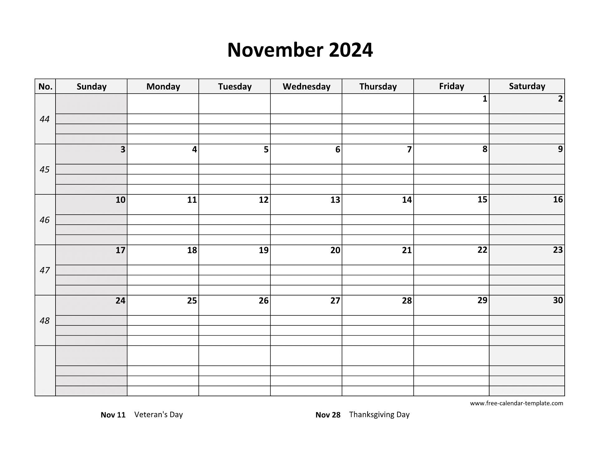 November 2024 Free Calendar Tempplate | Free-Calendar-Template within Free Printable November 2024 Calendar Word