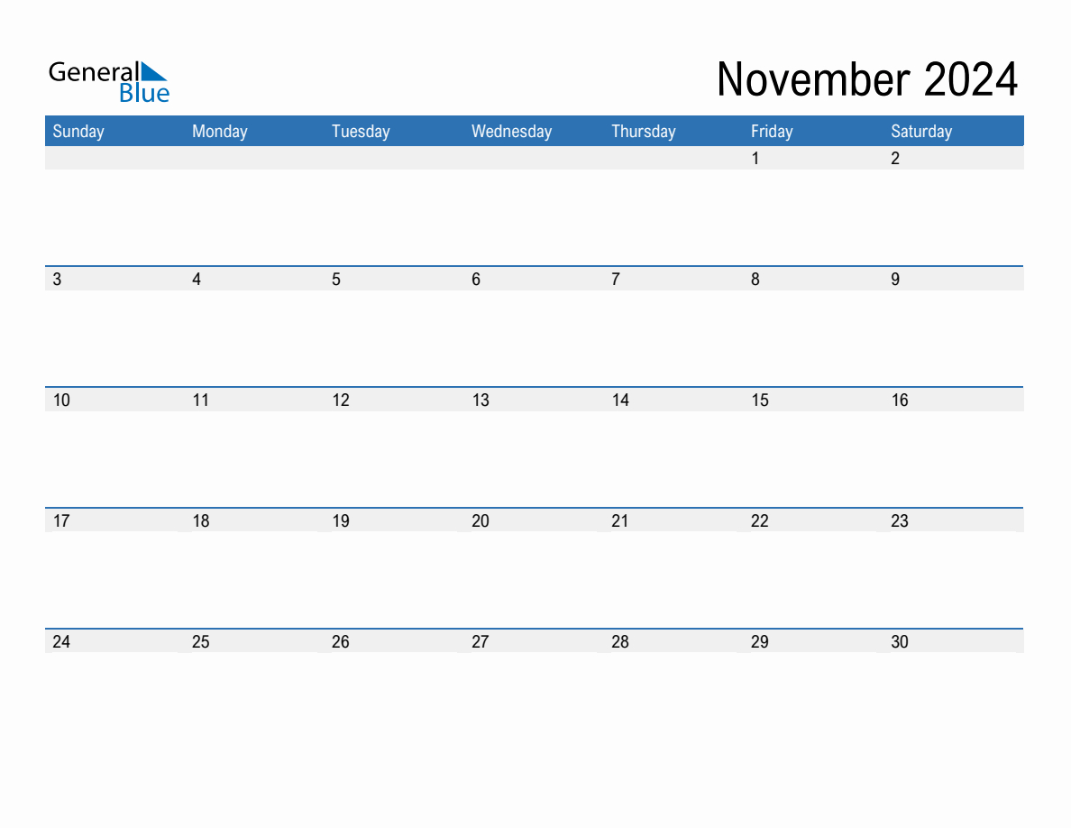 November 2024 Monthly Calendar (Pdf, Word, Excel) within November 2024 Calendar Printable General Blue