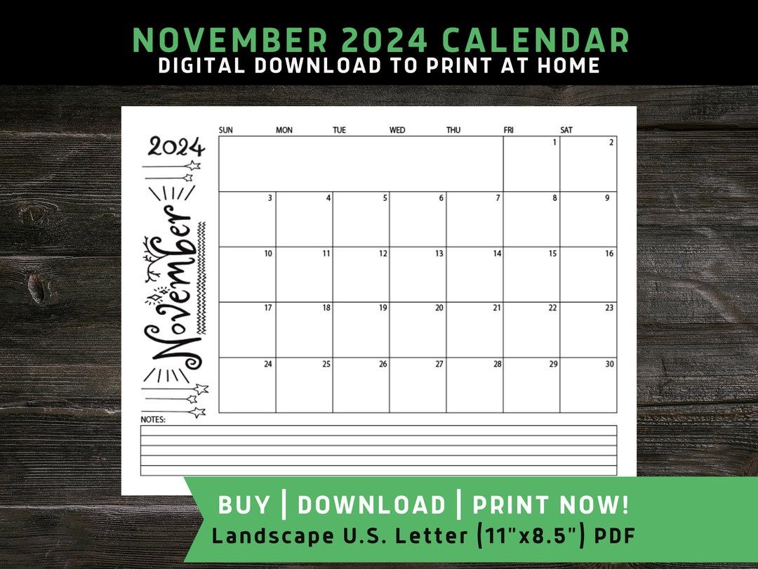 November 2024 Printable Calendar, Monthly Calendar Printable, U.s. throughout November 2024 Calendar Printable 11X17