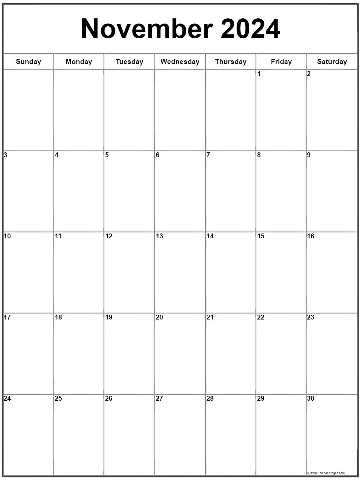 November 2024 Vertical Calendar | Portrait throughout November 2024 Calendar Printable Portrait