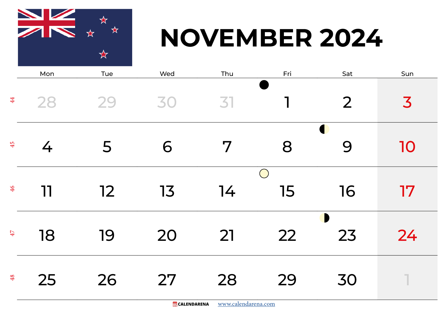 November Calendar 2024 Nz within November 2024 Calendar Nz Printable