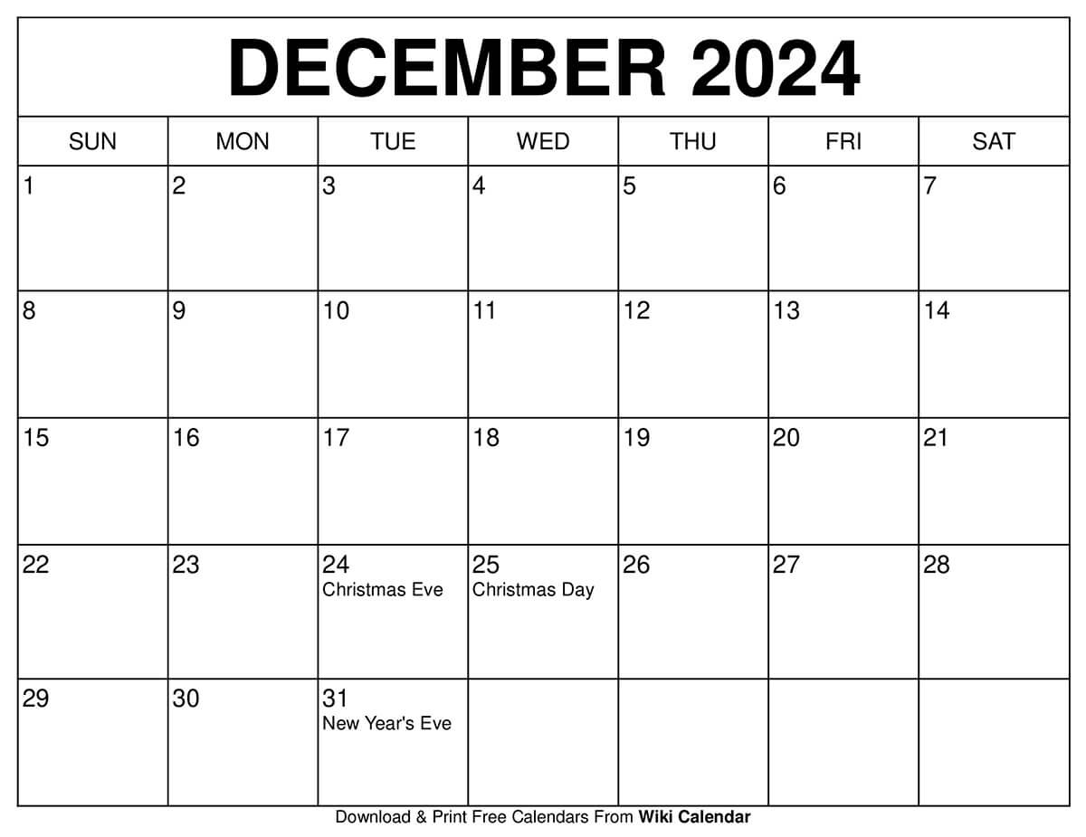 Printable December 2024 Calendar Templates With Holidays intended for November And December 2024 Calendar Printable Free