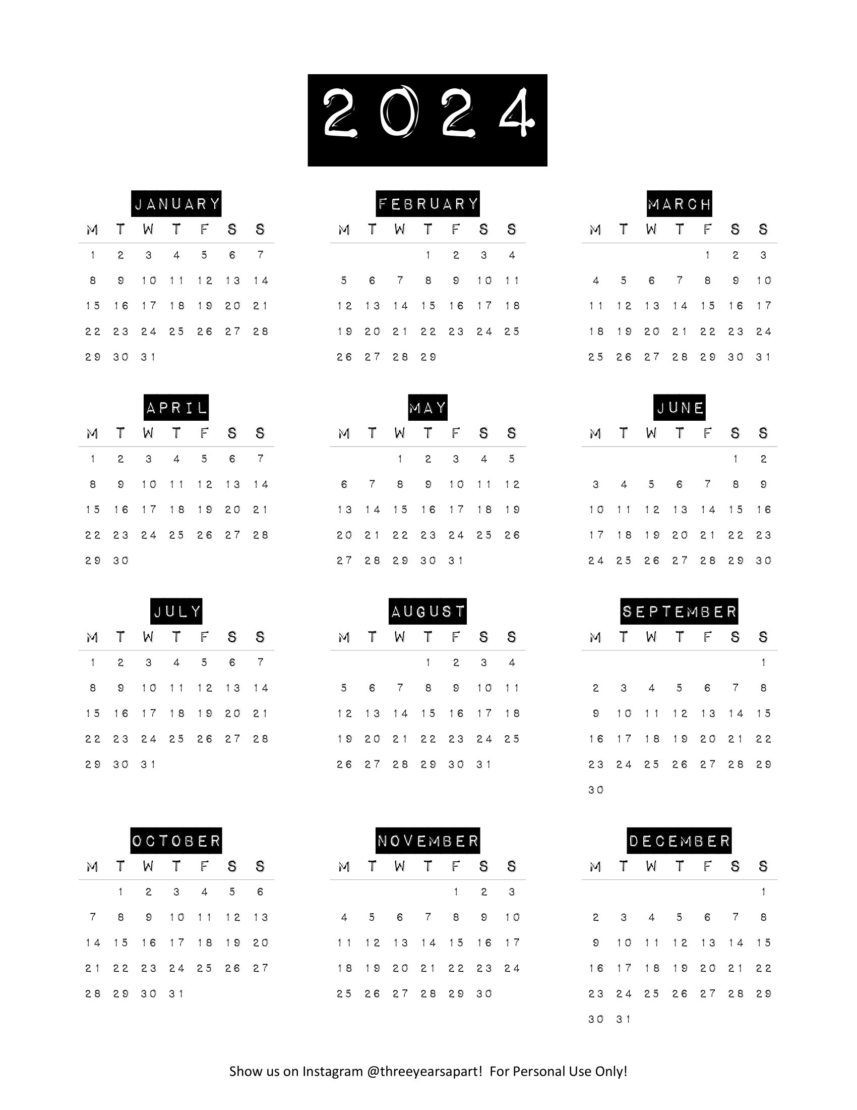 2024 Calendar Free Printable | Bullet Journal And Planner Free for December 2024 Bullet Journal Calendar Printable