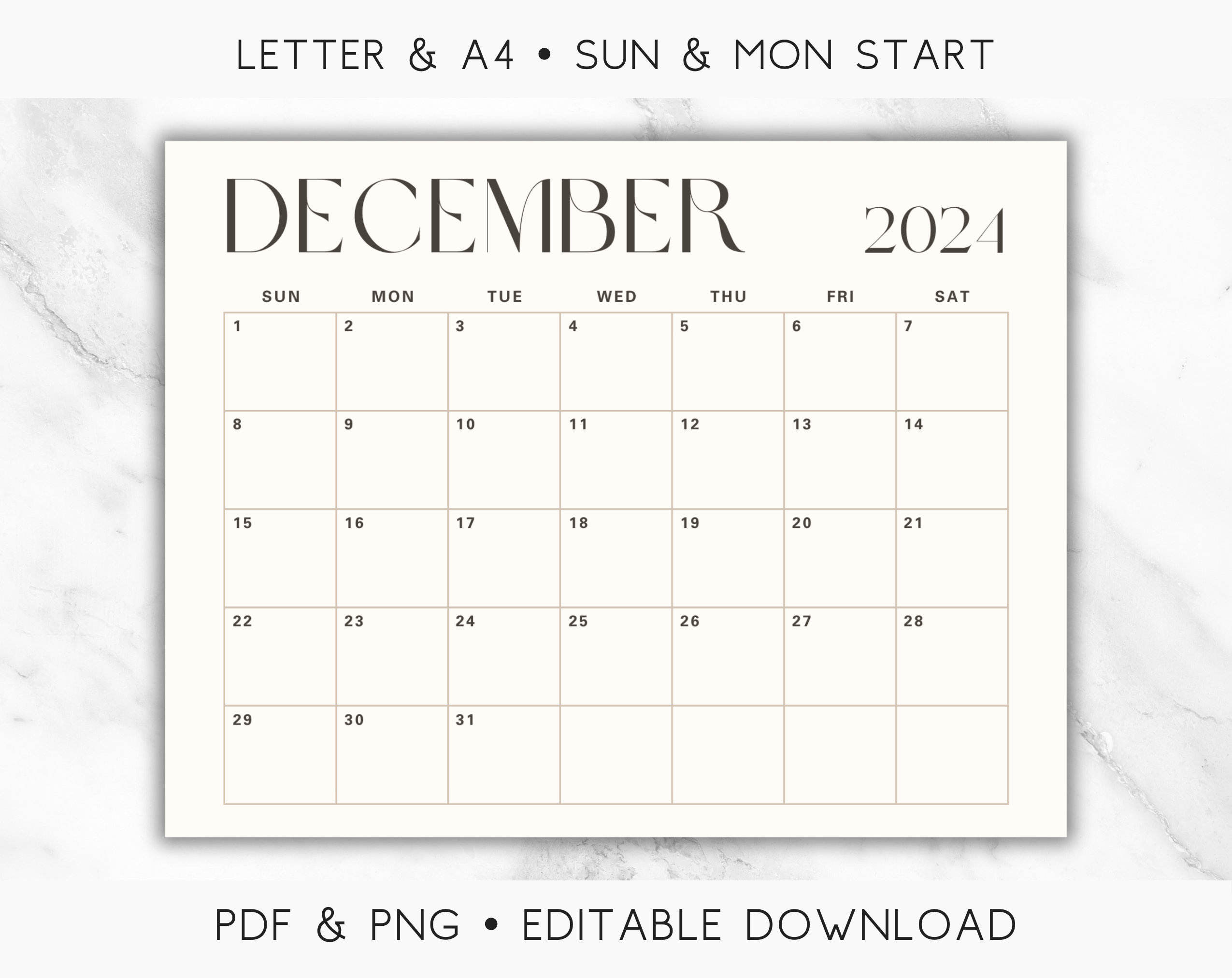 2024 Calendar Printable - Etsy intended for December 2024 Calendar Printable A6