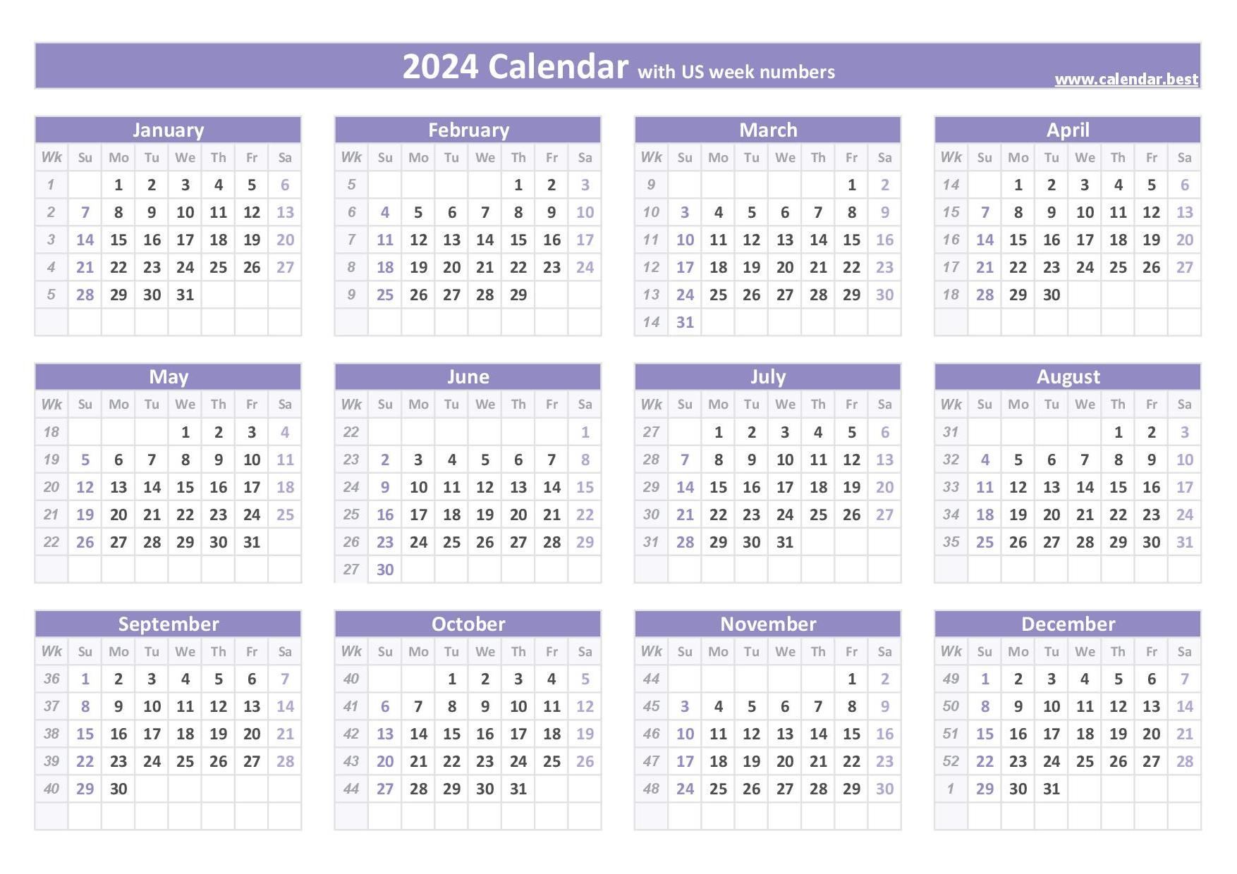 2024 Calendar With Week Numbers (Us And Iso Week Numbers) inside 2024 December Calendar With Week Numbers Printable