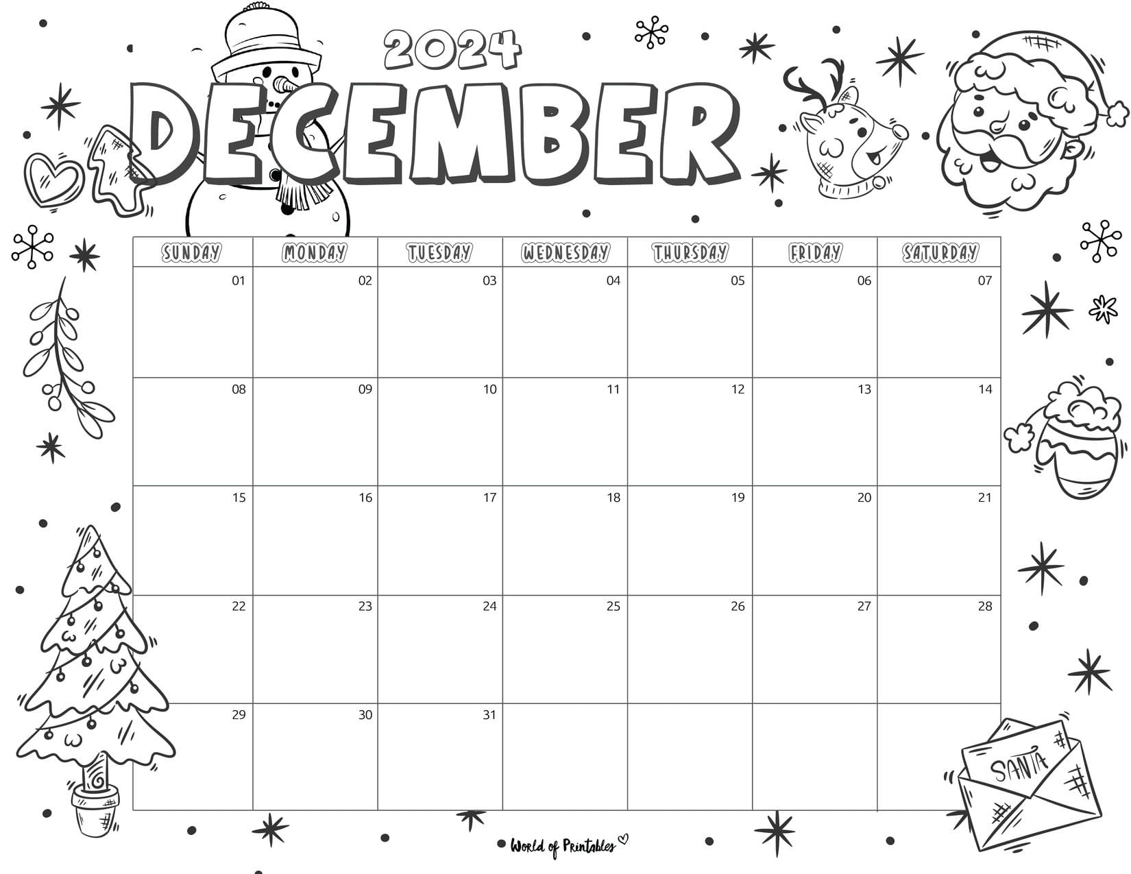 2024 Coloring Calendar - Free Printables - World Of Printables inside 2024 Coloring Calendar Printable December