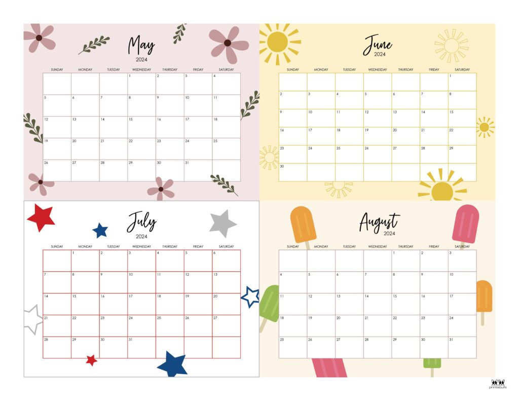 2024 Four Month Calendars - 18 Free Printables | Printabulls with Free Printable Calendars May Through November 2024