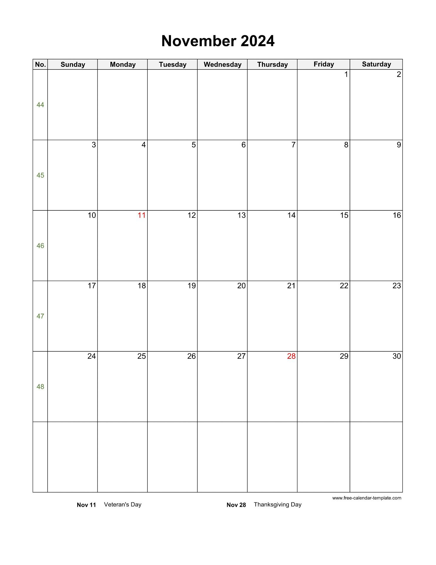 2024 November Calendar (Blank Vertical Template) | Free-Calendar intended for Calendar November December 2024 Printable Without Download