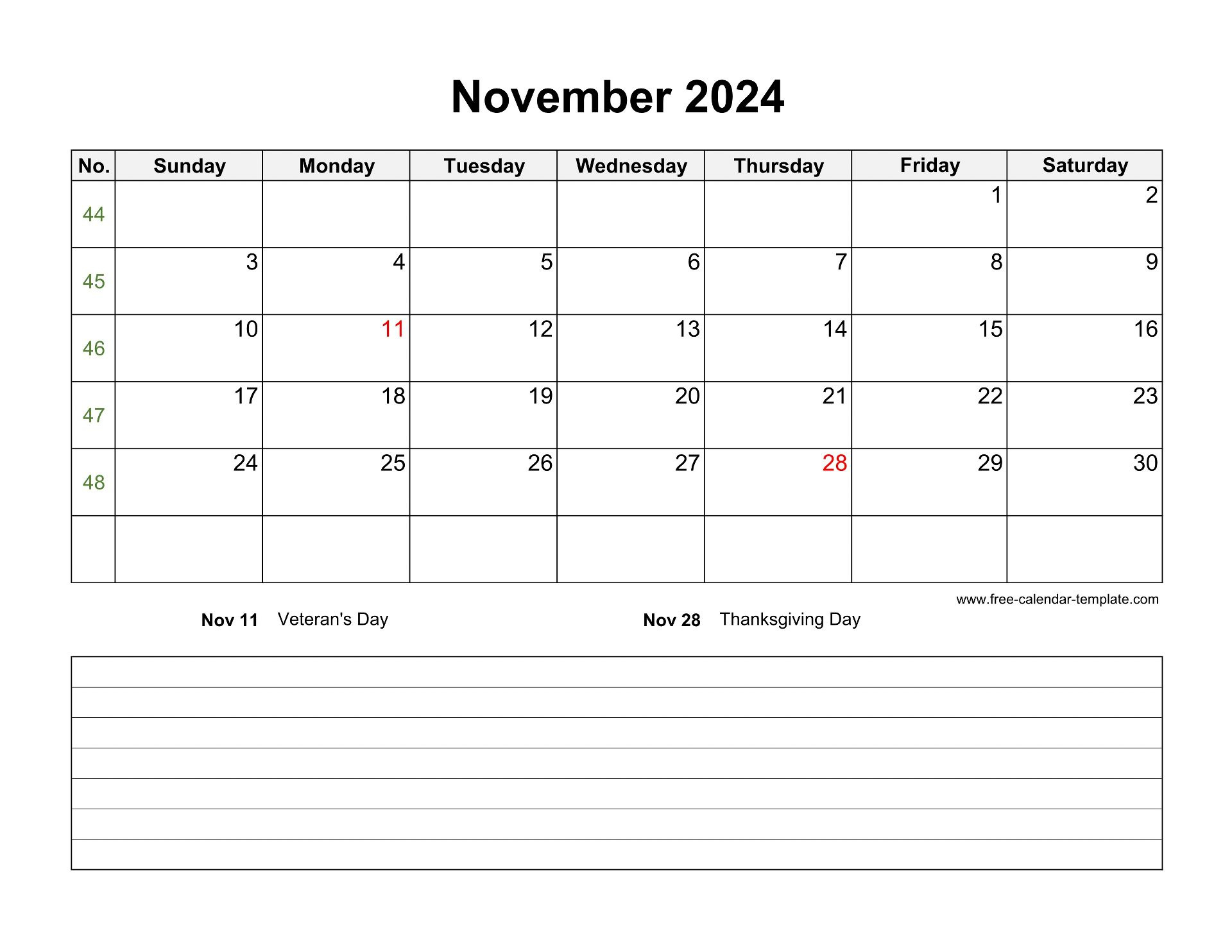 2024 Printable November Calendar With Space For Appointments within November 2024 Appoinment Calendar Pages Printable