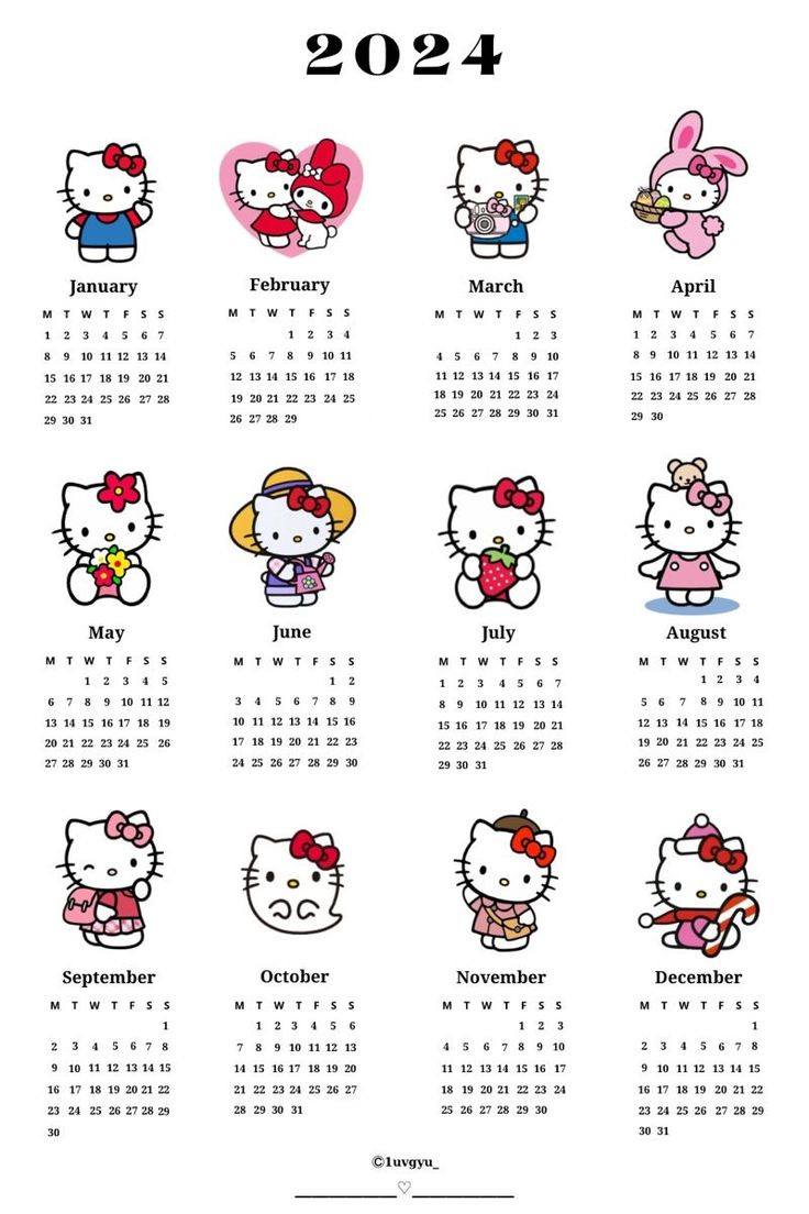 2024 Sanrio Hello Kitty Calendar throughout December 2024 Hello Kitty Calendar Printable