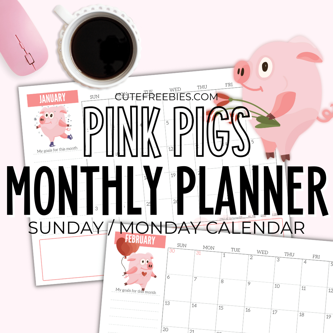 2025 Monthly Planner Calendar – Cute Pigs Free Printable - Cute regarding 2024 December Calendar Printable Piglet