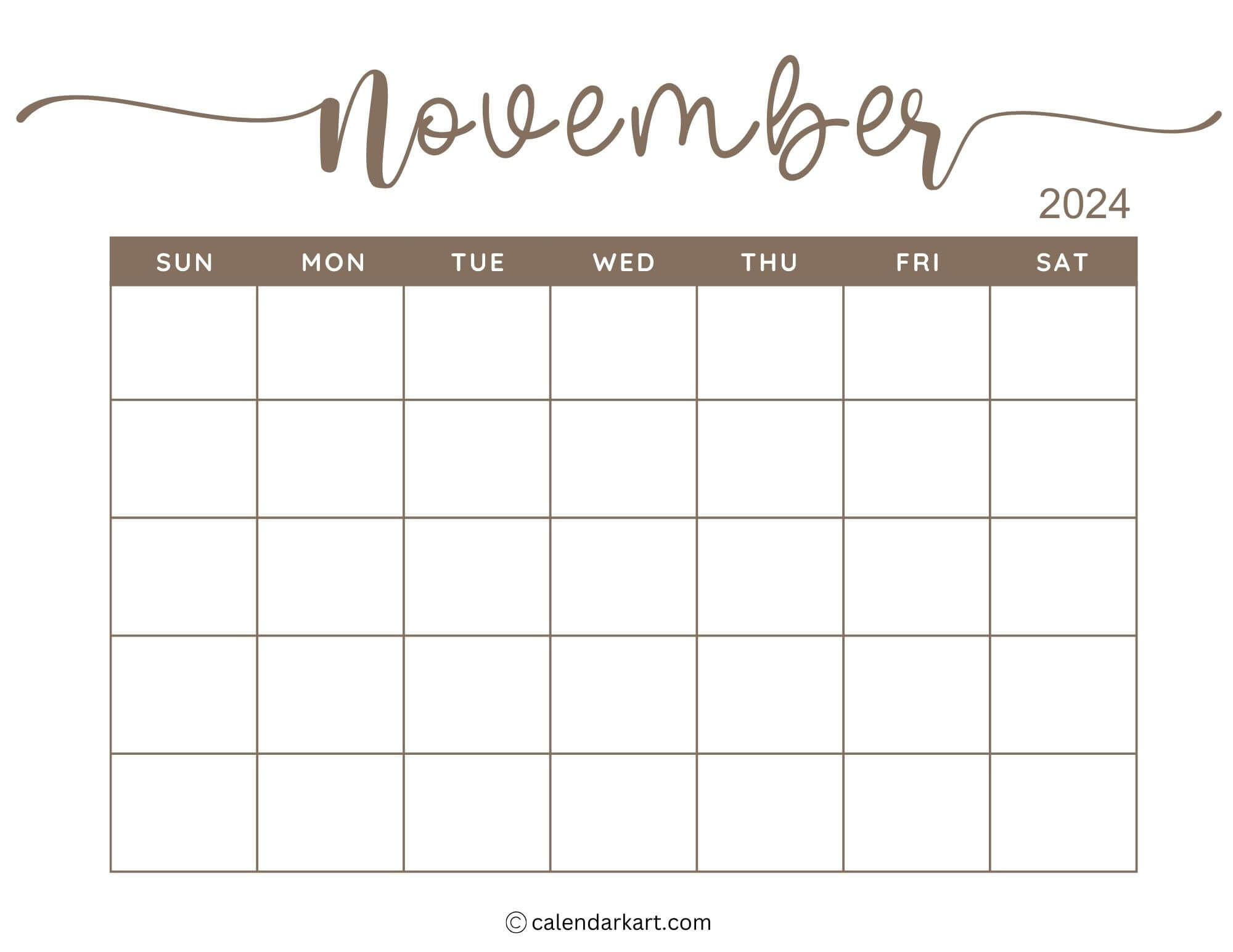 38 Printable November 2024 Calendars | Free Pdf - Calendarkart throughout November 2024 Printable Calendar With Designs