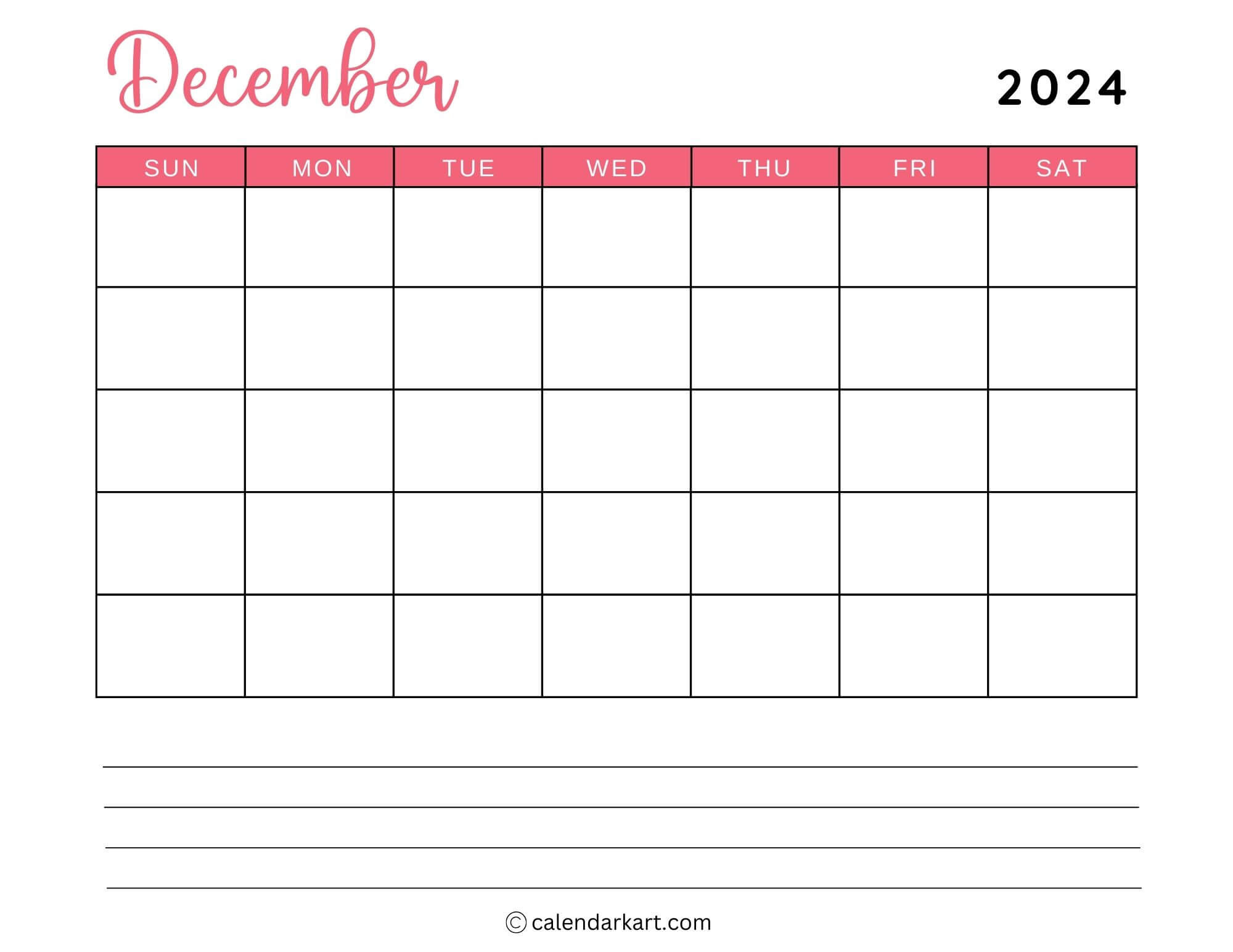 40 Printable December 2024 Calendars | Free Pdf - Calendarkart within Calendar 2024 December Printable Mon-Sun