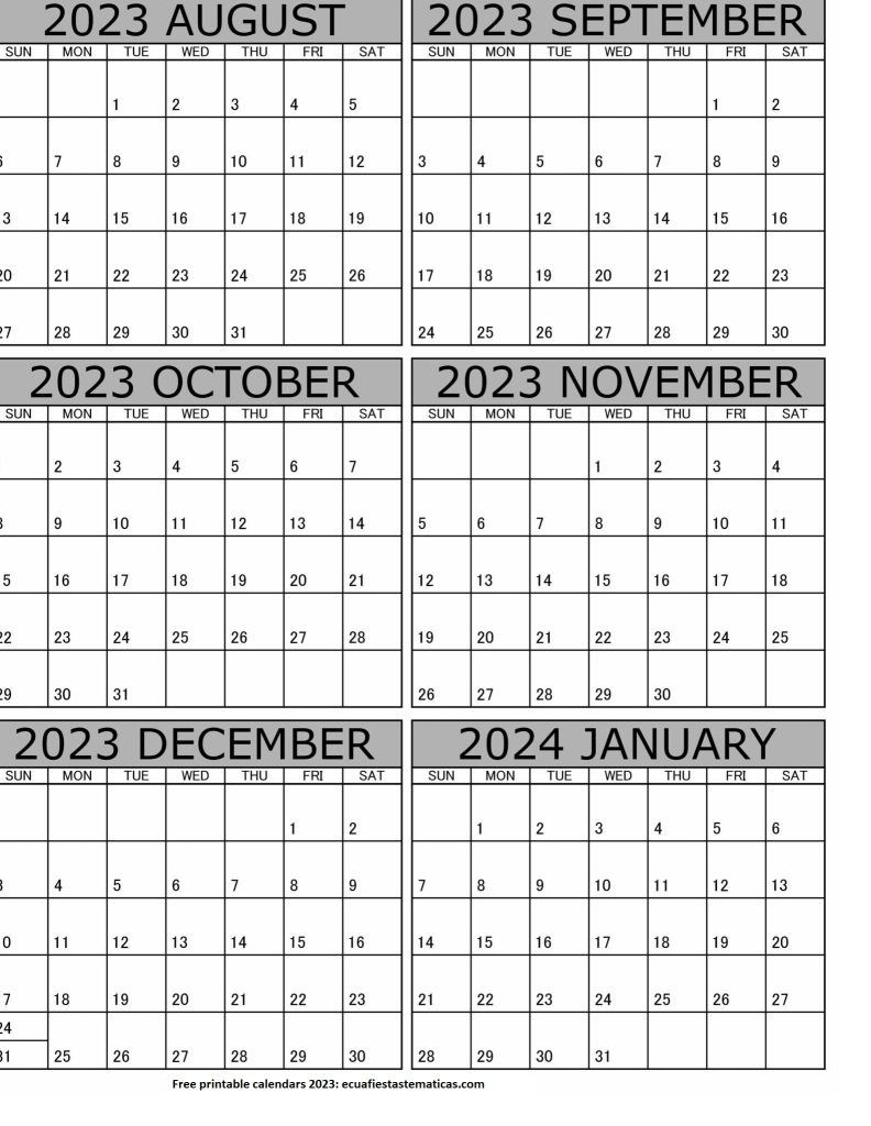 August 2023 To January 2024 Calendar Templates in Calendar August To December 2024 Printable