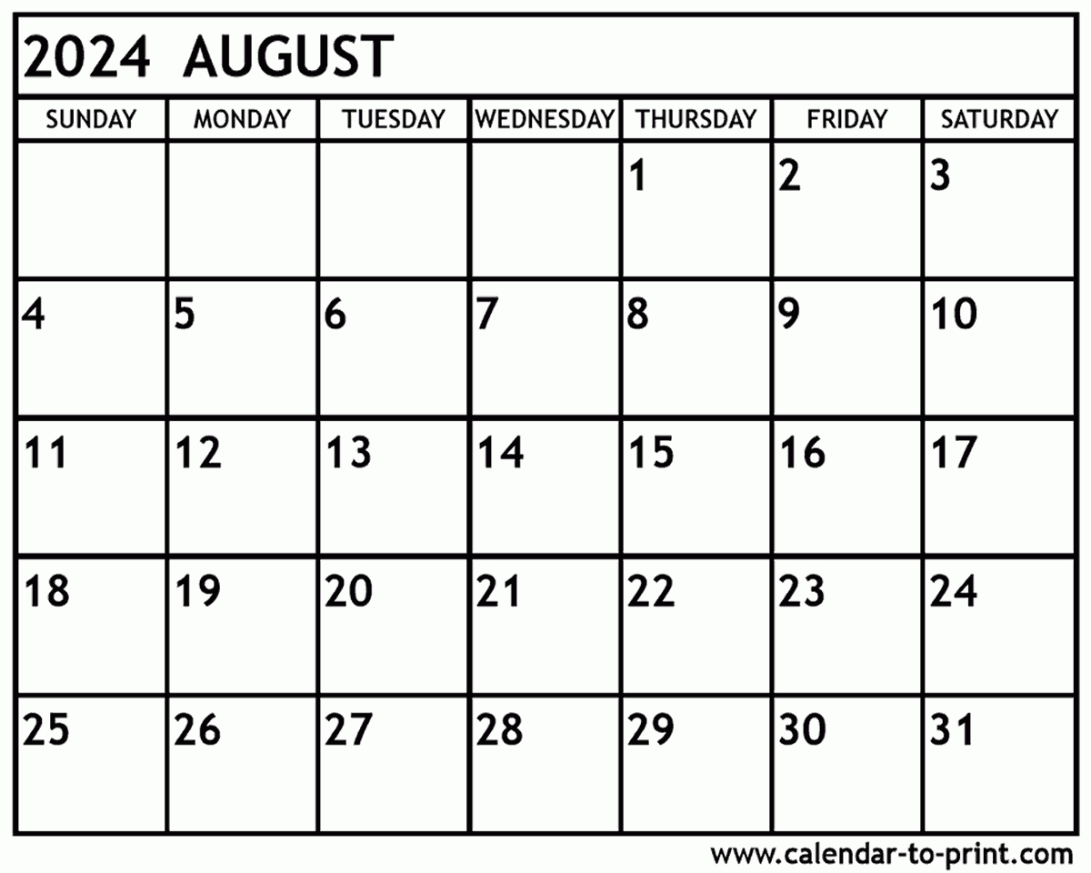 August 2024 Calendar Printable inside August December 2024 Calendar Printable