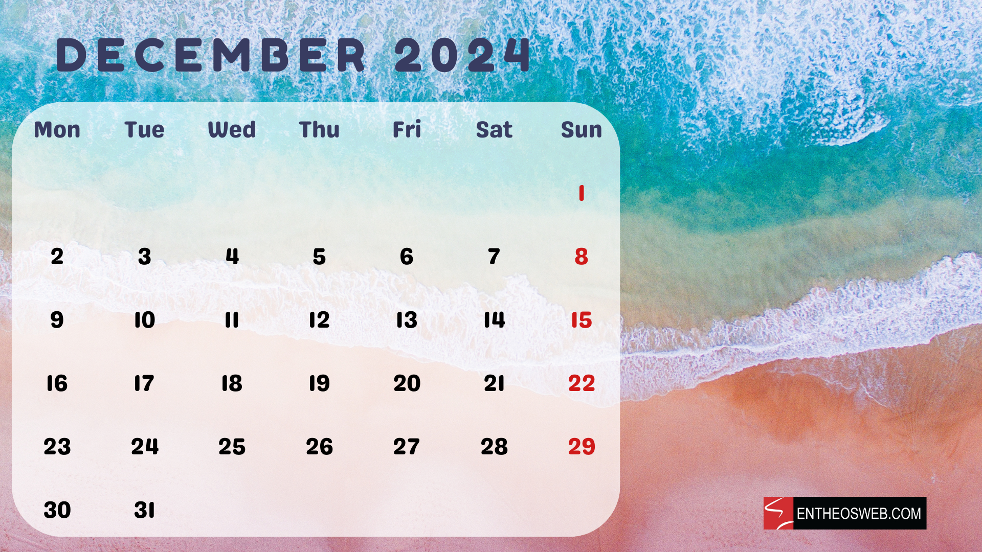 Beaches 2024 Calendar – Printable &amp;amp; Desktop Wallpaper | Entheosweb with regard to December 2024 Desk Calendar Printable