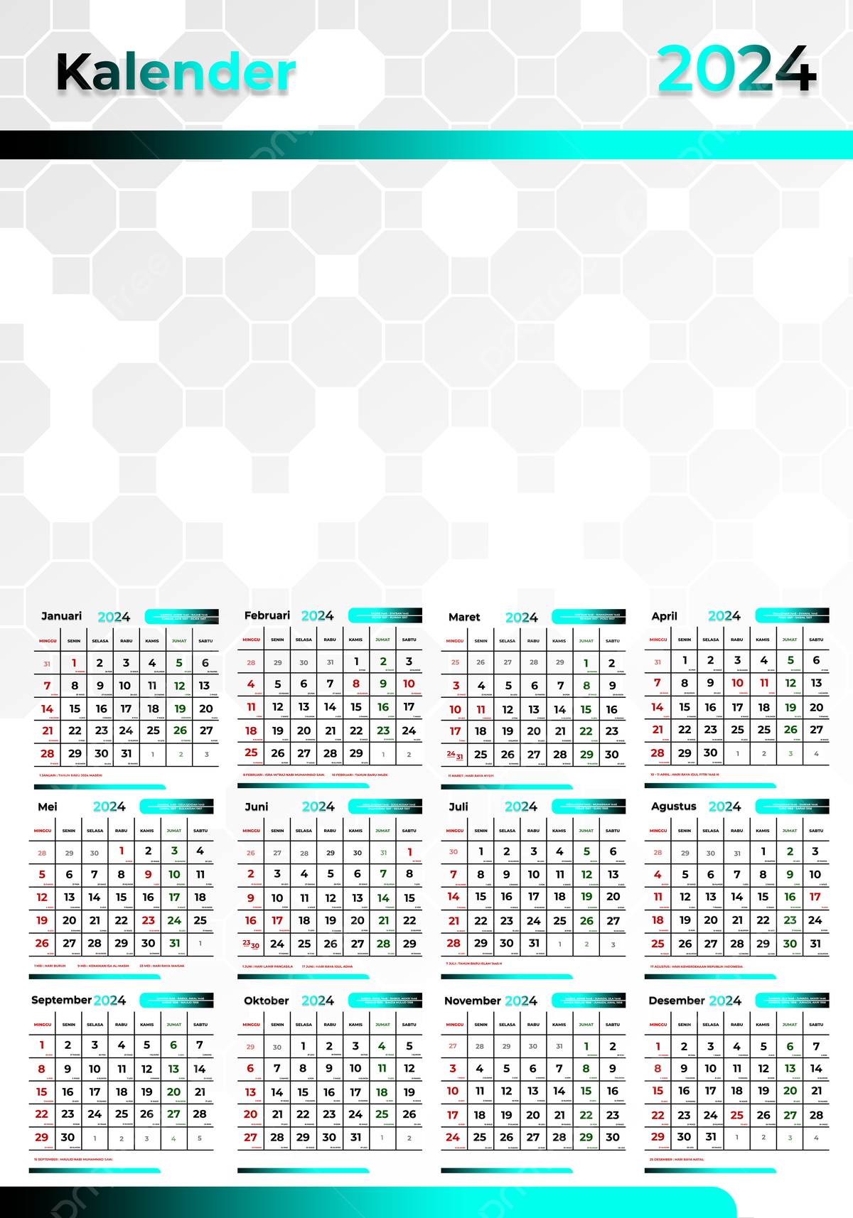 Calendar 2024 January To December Design Template Template in 2024 January-December Calendar Printable