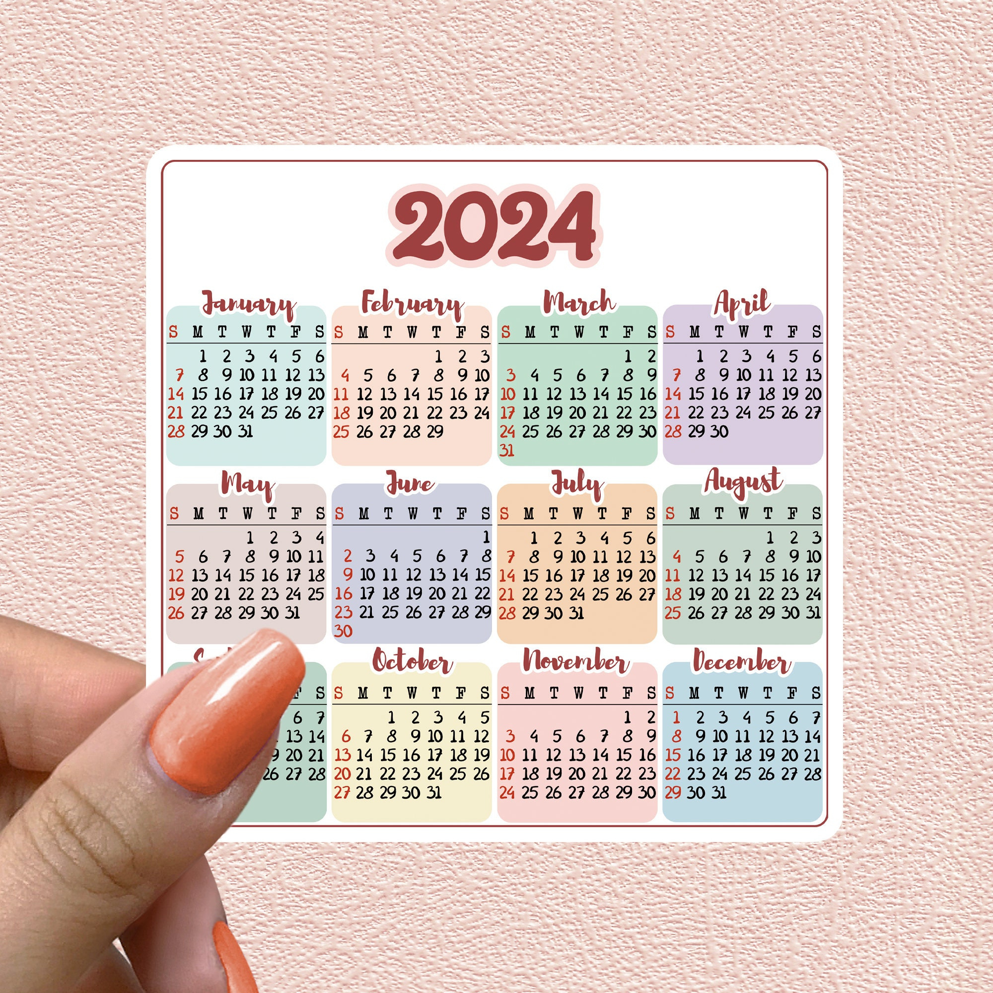 Calendar 2024 Sticker Waterproof Vinyl Stickers - Etsy pertaining to November 2024 Calendar Printable Waterproof