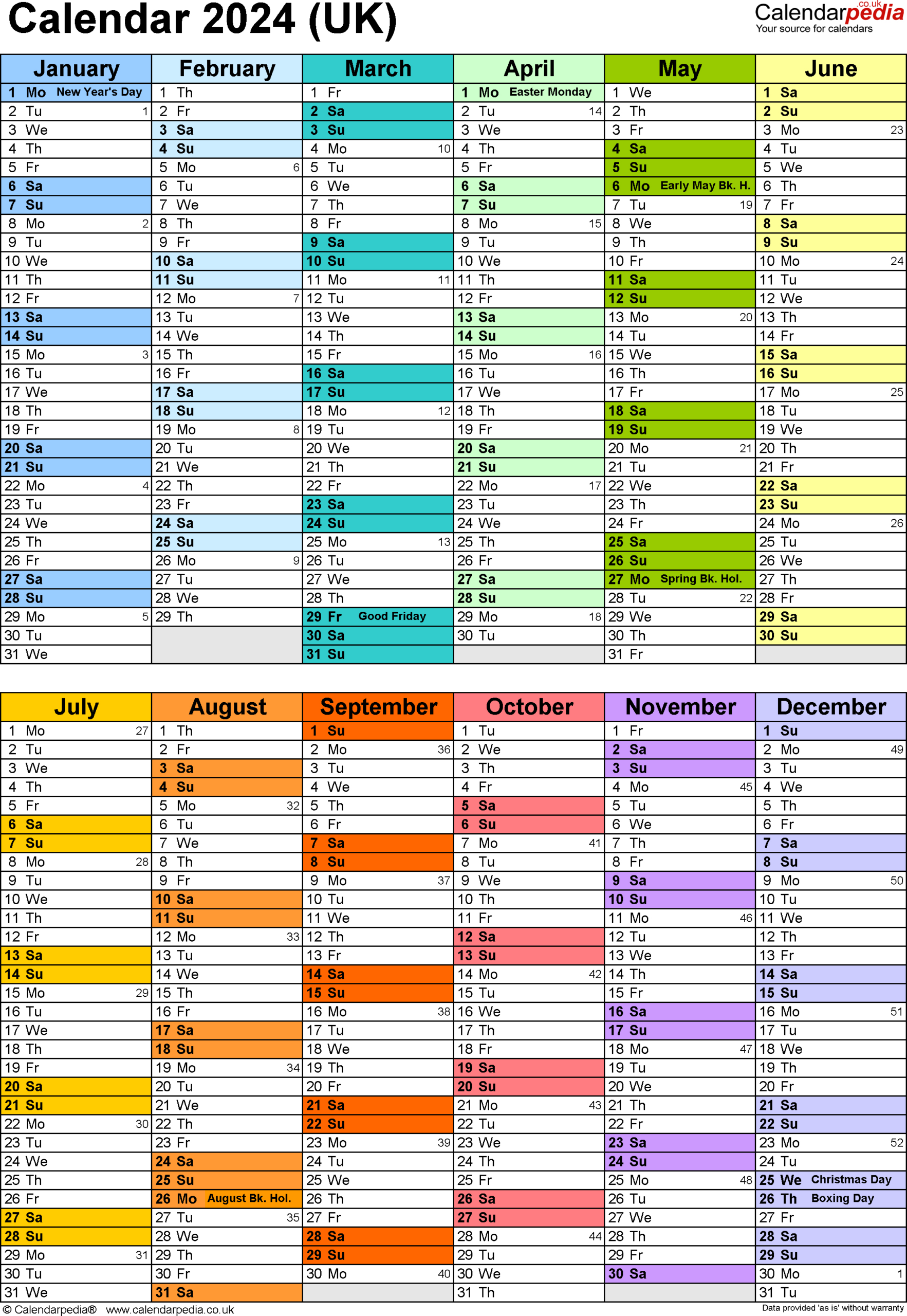 Calendar 2024 (Uk) - Free Printable Pdf Templates within December 2024 Calendar Printable With Large Blocks