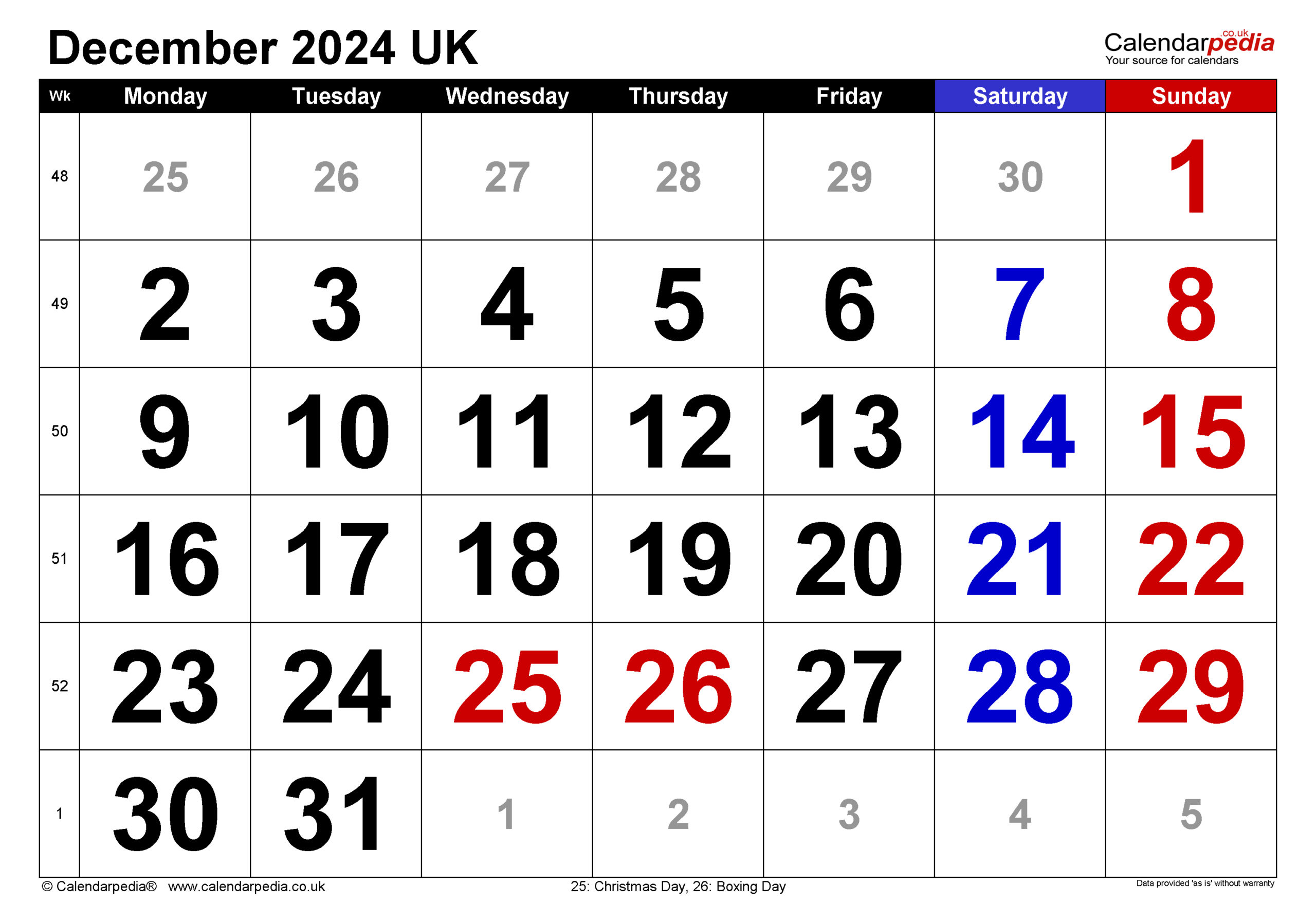 Calendar December 2024 Uk With Excel, Word And Pdf Templates pertaining to December 2024 Calendar Uk Printable