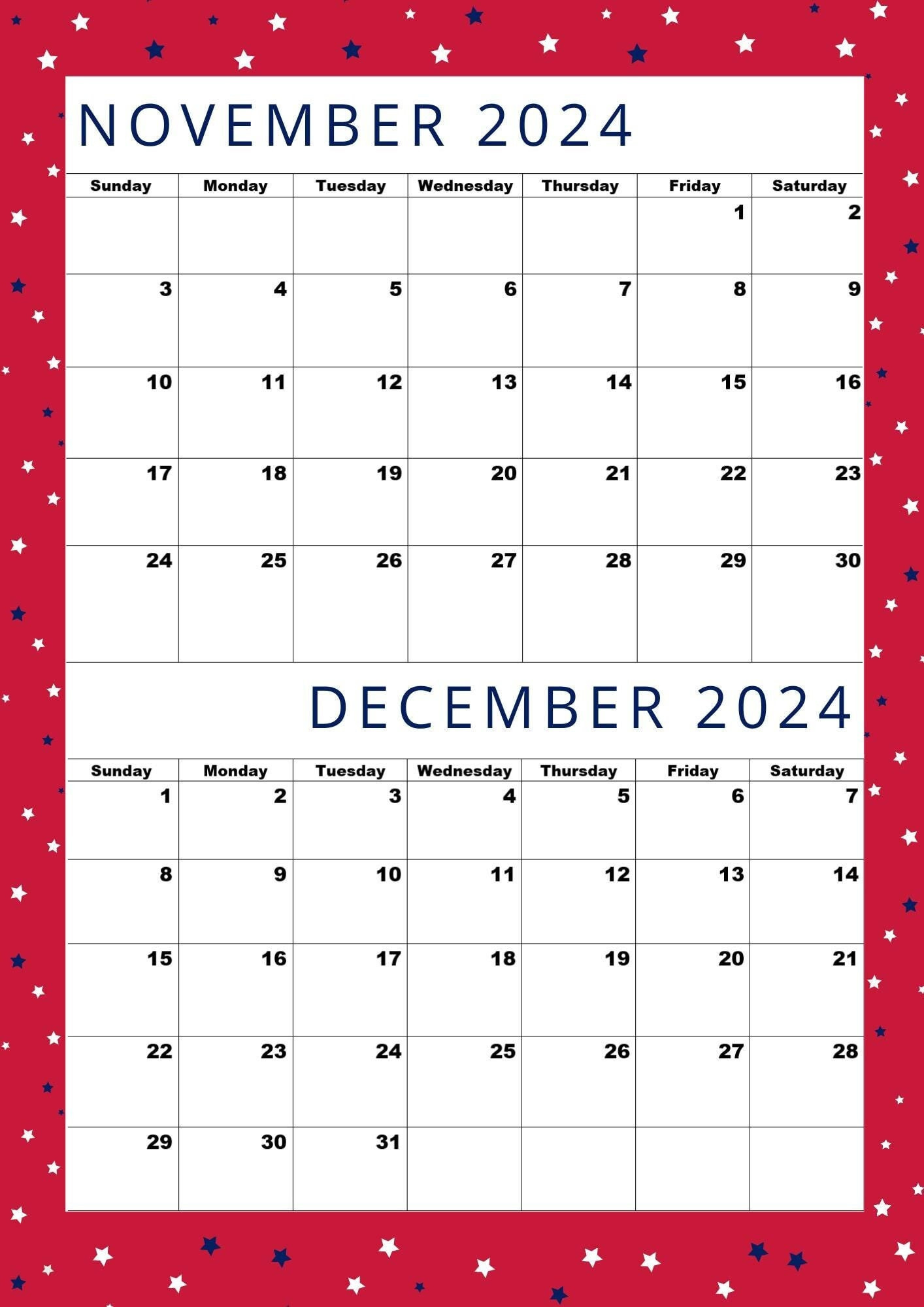 Calendar For November And December 2024,Happy Christmas Month throughout 2 Month Printable Calendar For November December 2024