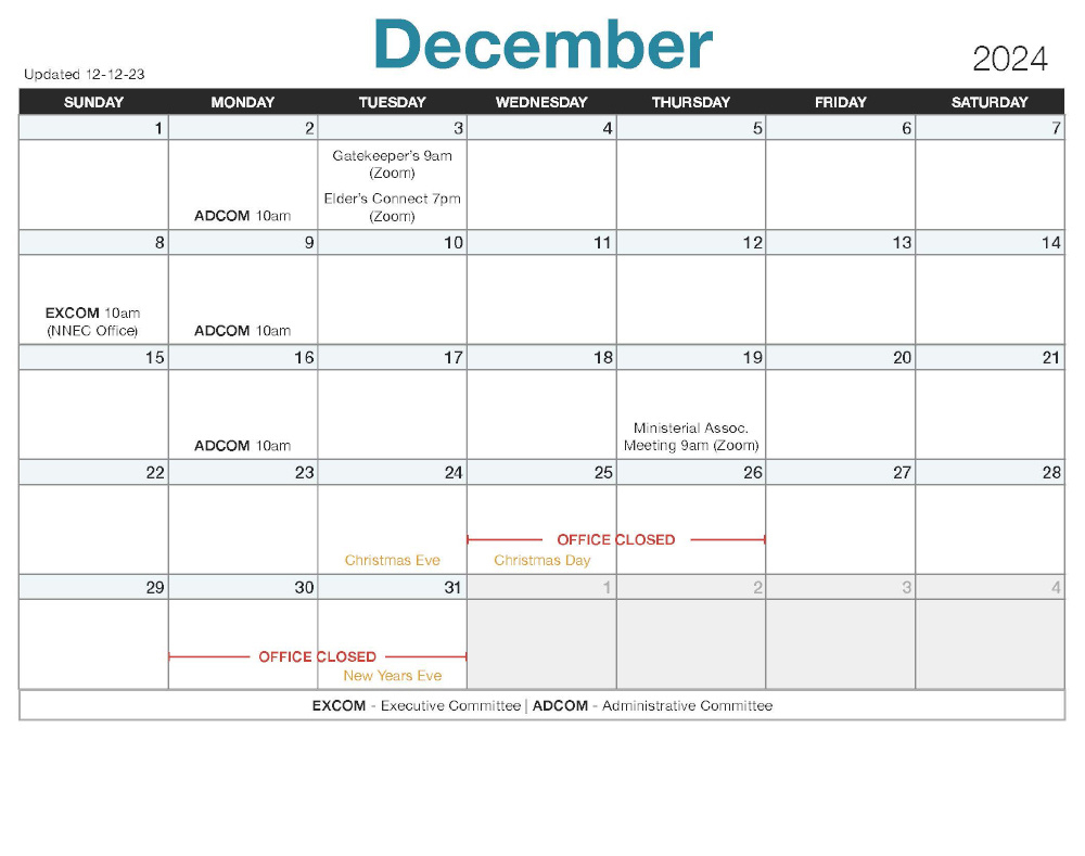 Calendar in 2024 December Printable Adventist Calendar 2024