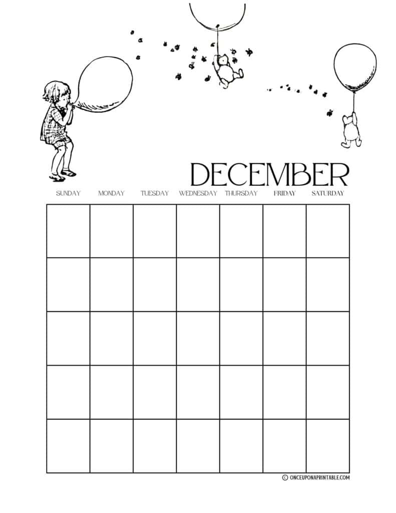 Classic Winnie The Pooh Free Printable Calendar - Once Upon A intended for 2024 December Calendar Printable Winnie The Pooh