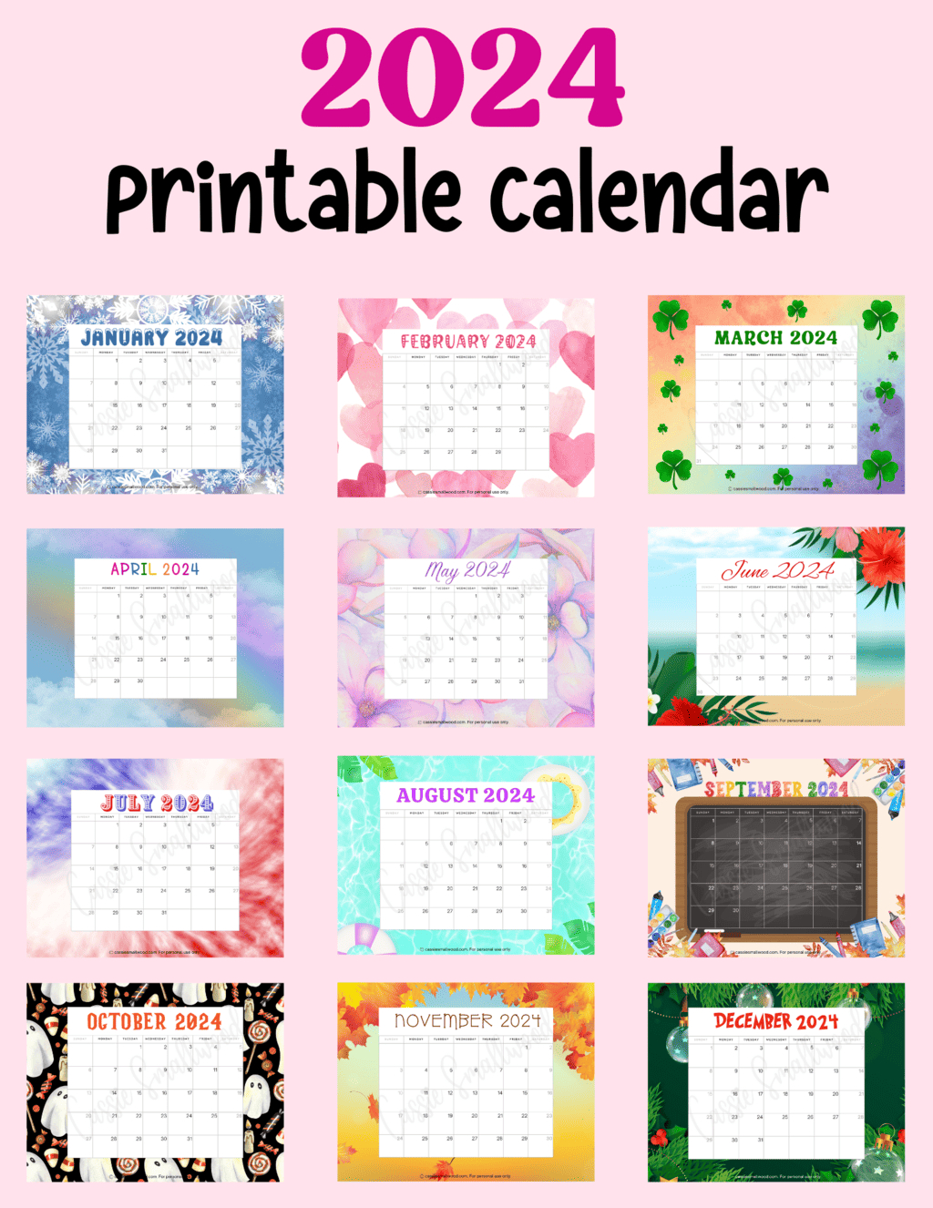 Cute Free Printable Monthly Calendar 2024 - Cassie Smallwood inside Calendar September October November December 2024 Seperate Printable Cute