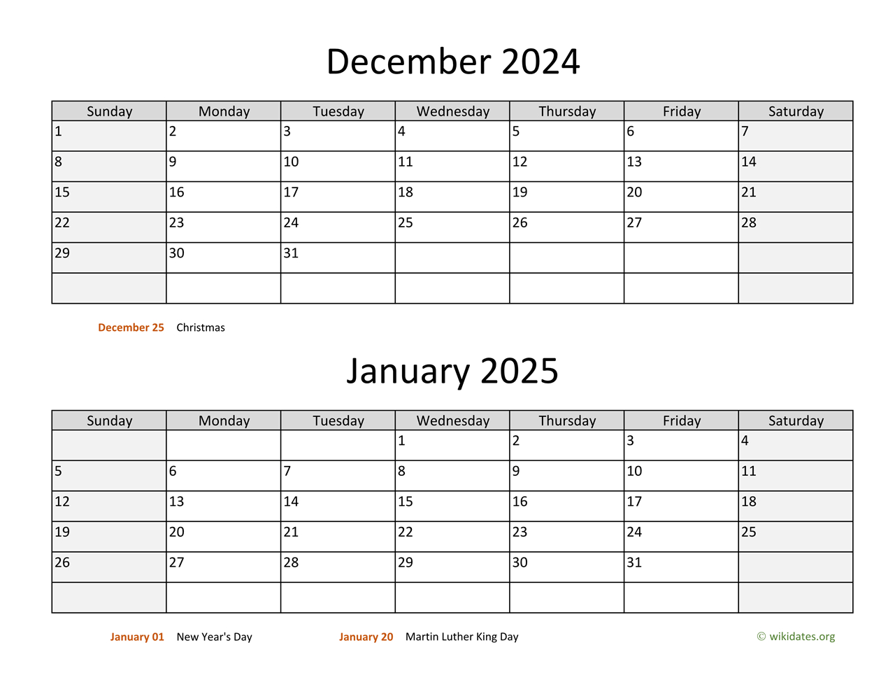 December 2024 And January 2025 Calendar | Wikidates regarding November December 2024 And January 2025 Printable Calendar