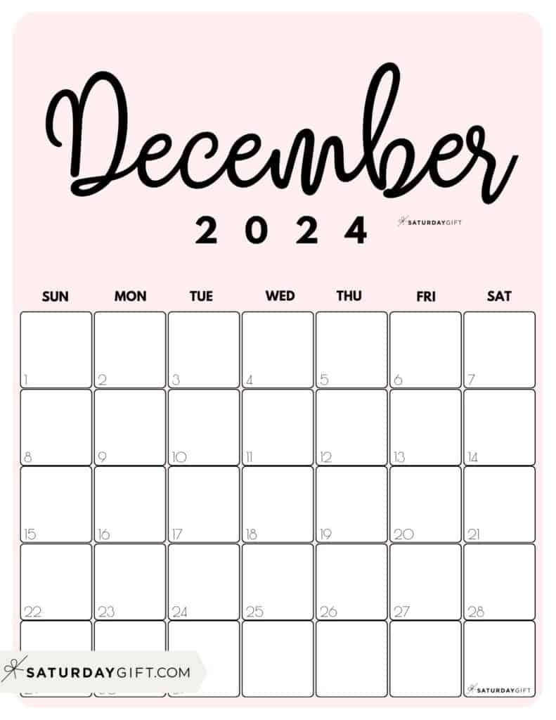 December 2024 Calendar - 20 Cute &amp;amp; Free Printables | Saturdaygift for Cute Free Printable Calendar December 2024