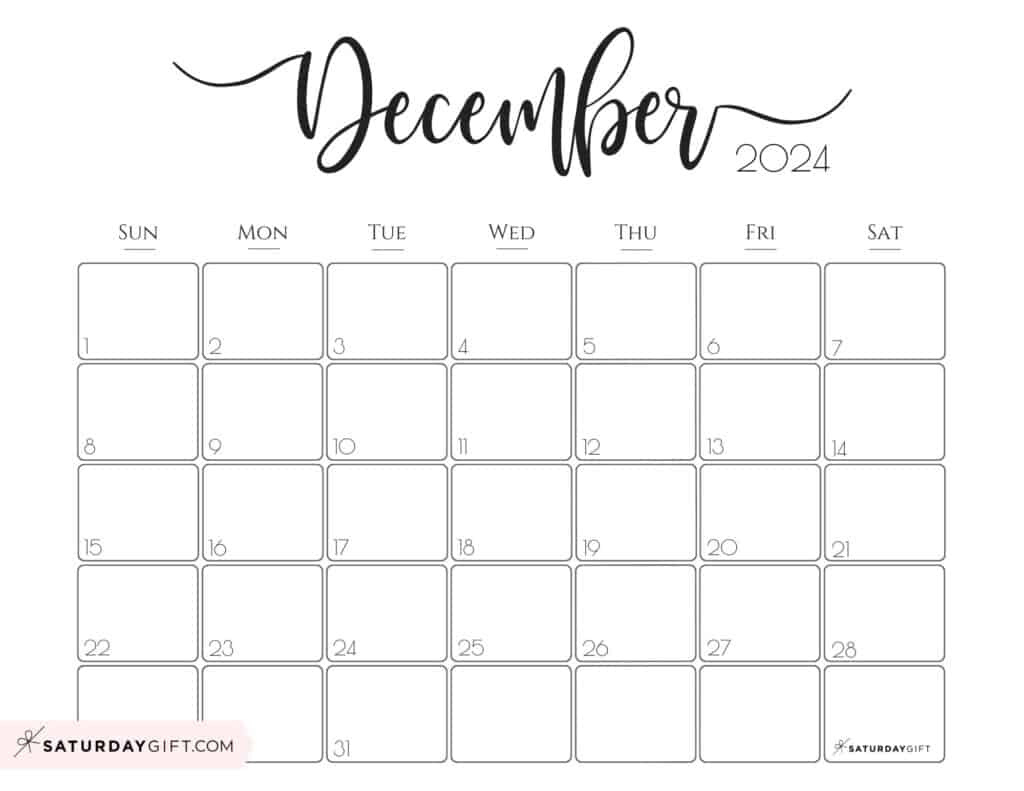 December 2024 Calendar - 20 Cute &amp;amp; Free Printables | Saturdaygift for December 2024 Calendar Printable Pinterest