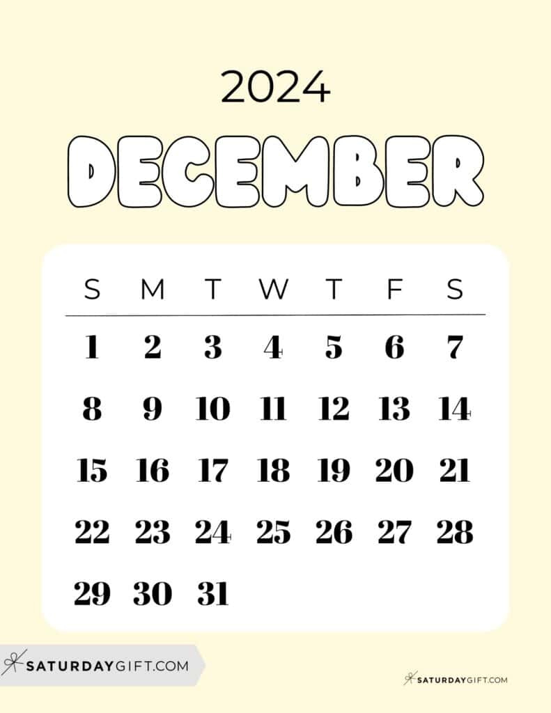 December 2024 Calendar - 20 Cute &amp;amp; Free Printables | Saturdaygift in Cute December 2024 Printable Calendar