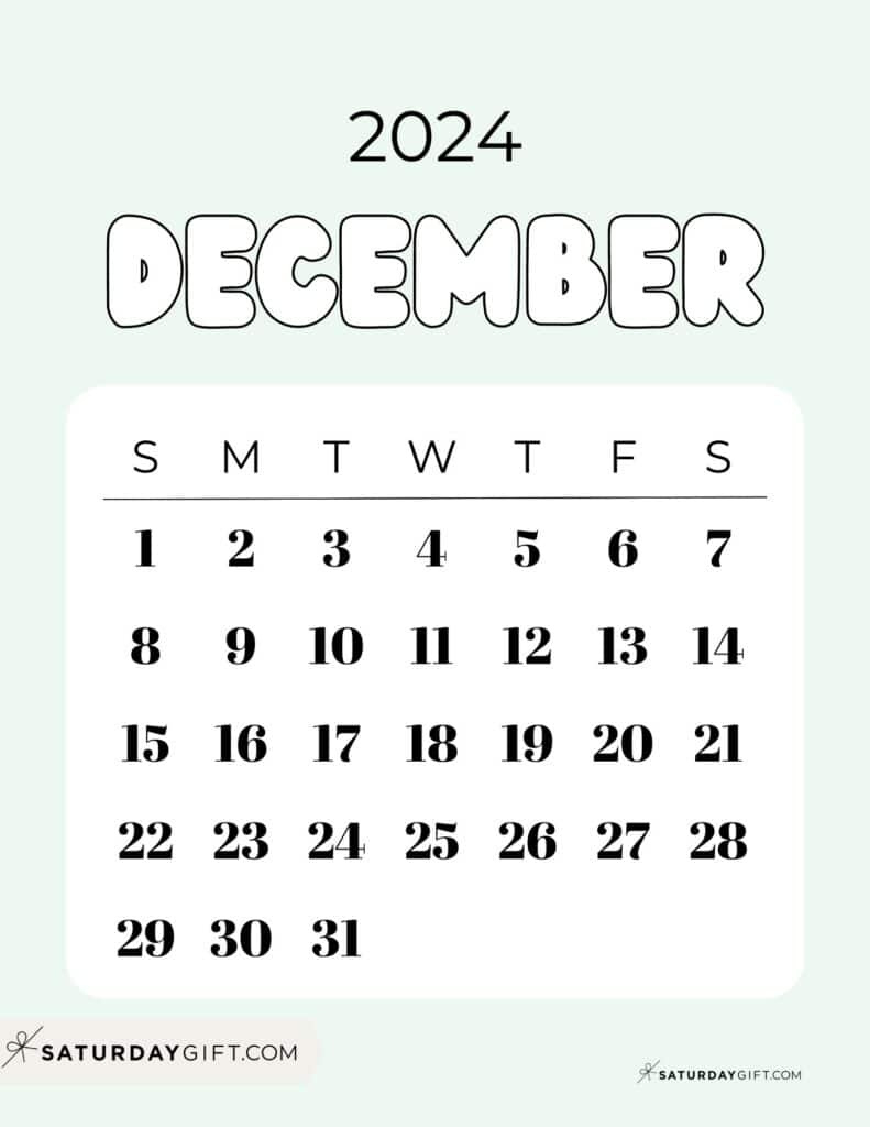 December 2024 Calendar - 20 Cute &amp;amp; Free Printables | Saturdaygift in Cute Printable Calendar 2024 December