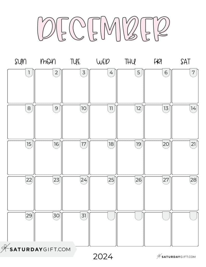 December 2024 Calendar - 20 Cute &amp;amp; Free Printables | Saturdaygift inside Aesthetic Cute December 2024 Calendar Printable