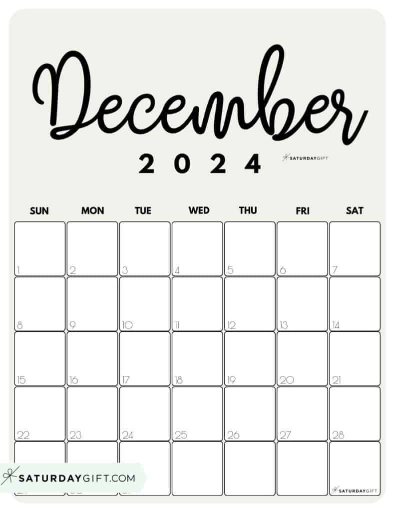 December 2024 Calendar - 20 Cute &amp;amp; Free Printables | Saturdaygift intended for December 2024 Calendar Printable A4