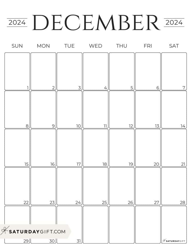 December 2024 Calendar - 20 Cute &amp;amp; Free Printables | Saturdaygift pertaining to December 2024 Calendar Printable Portrait