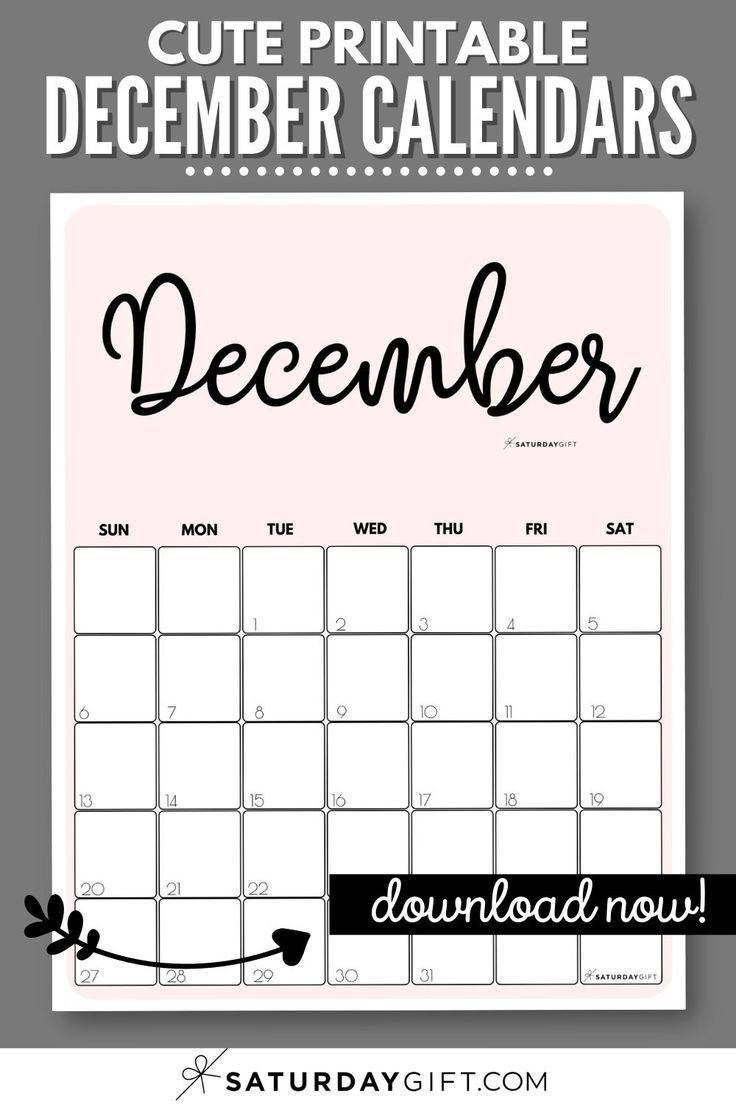 December 2024 Calendar - 20 Cute &amp;amp; Free Printables | Saturdaygift regarding December 2024 Calendar Printable Pinterest