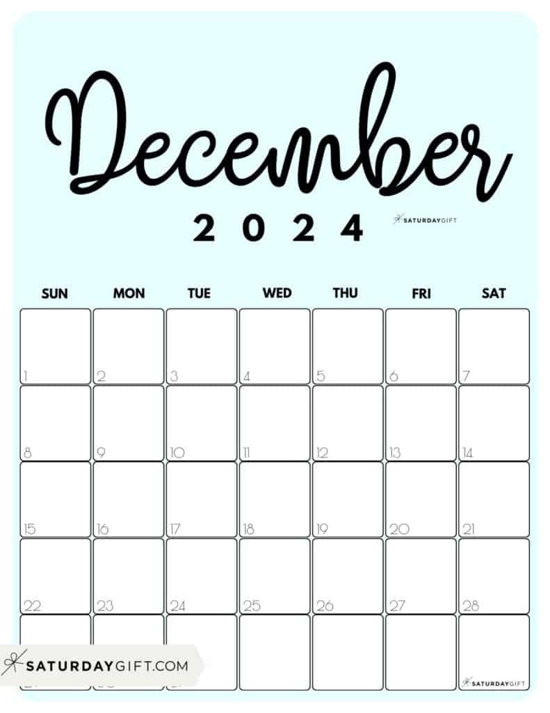 December 2024 Calendar - 20 Cute &amp;amp; Free Printables | Saturdaygift throughout Cute Printable December Monthly Calendar 2024