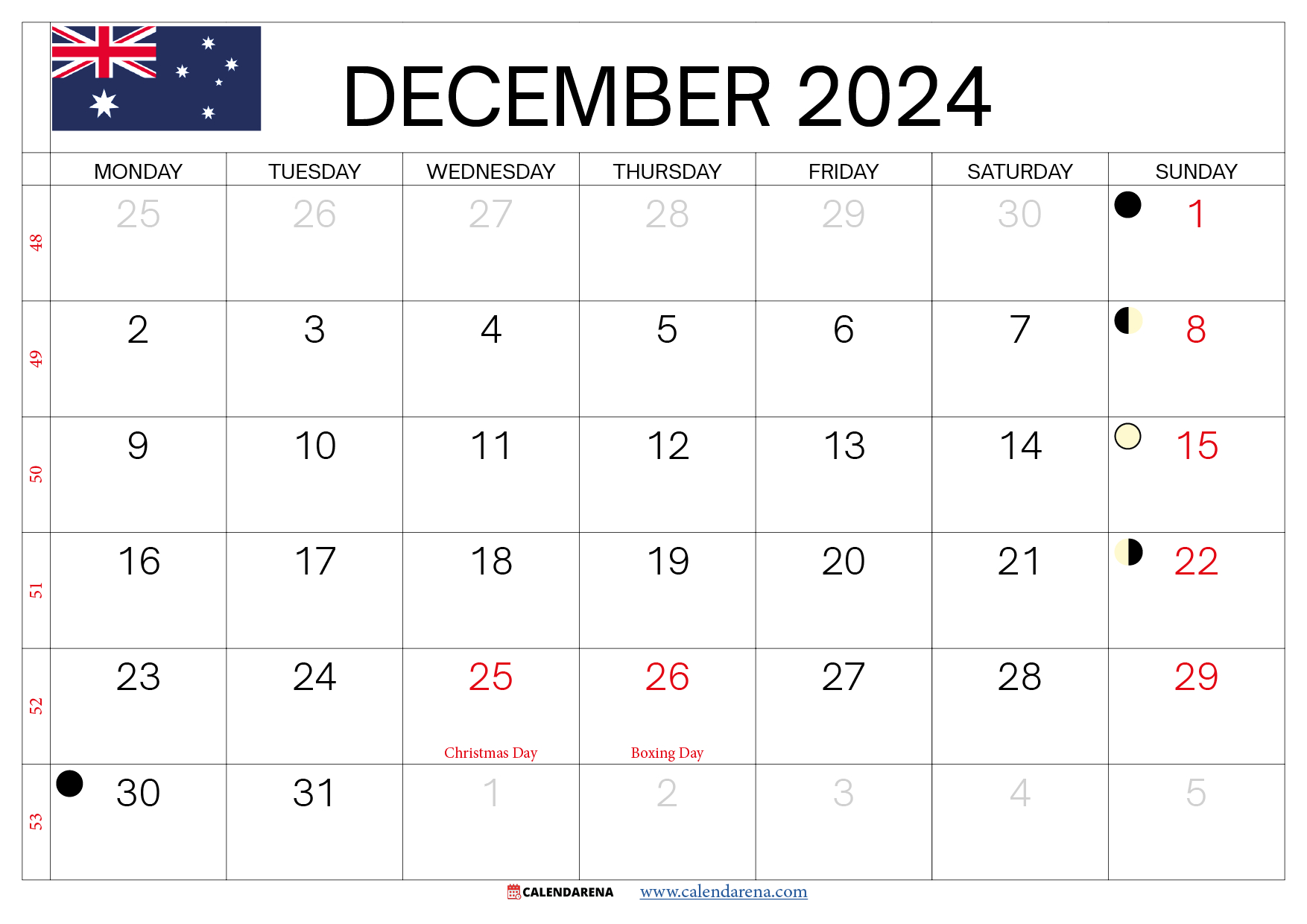 December 2024 Calendar Australia with December 2024 Calendar Australia Printable