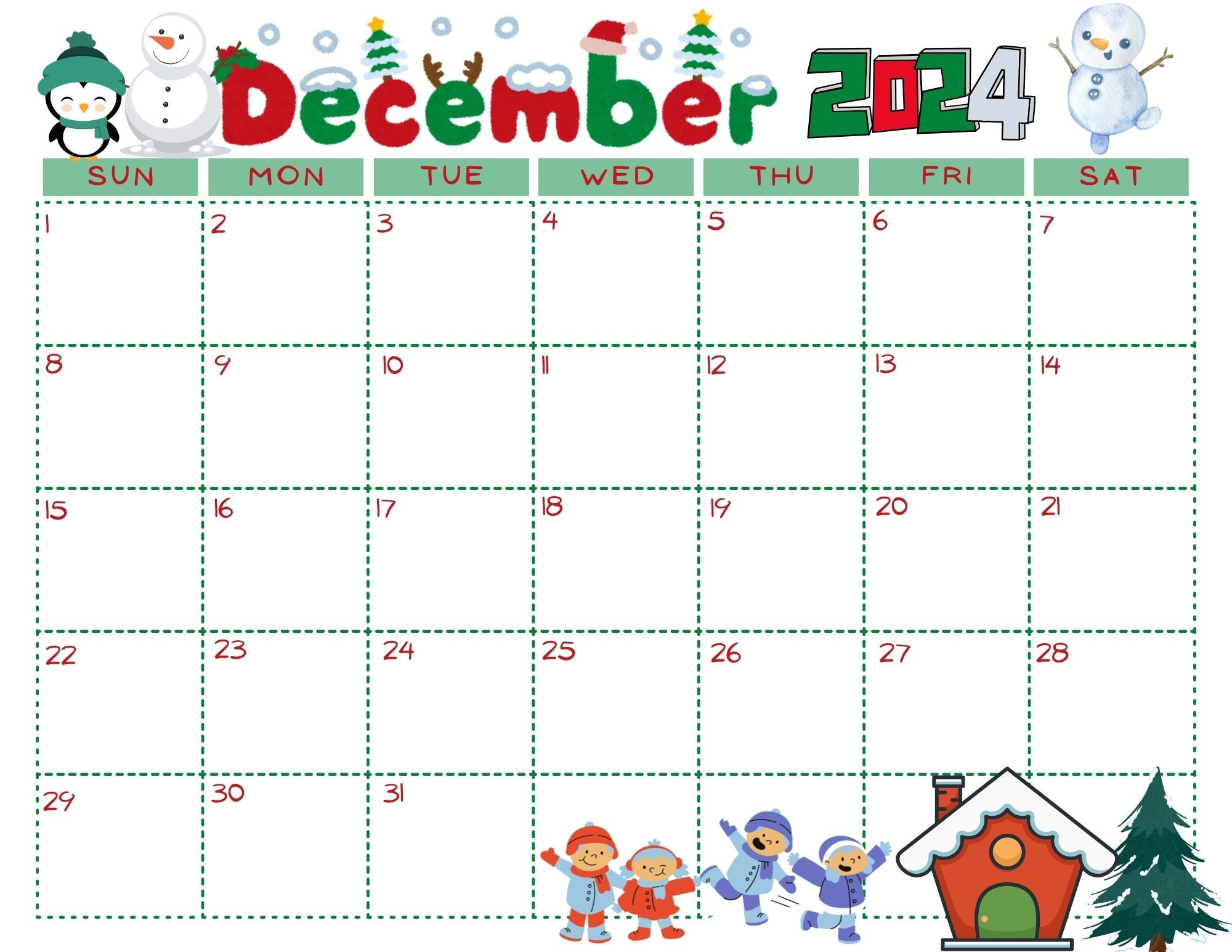 December 2024 Calendar Digital, Printable - Etsy Canada with December 2024 Calendar Printable Canada