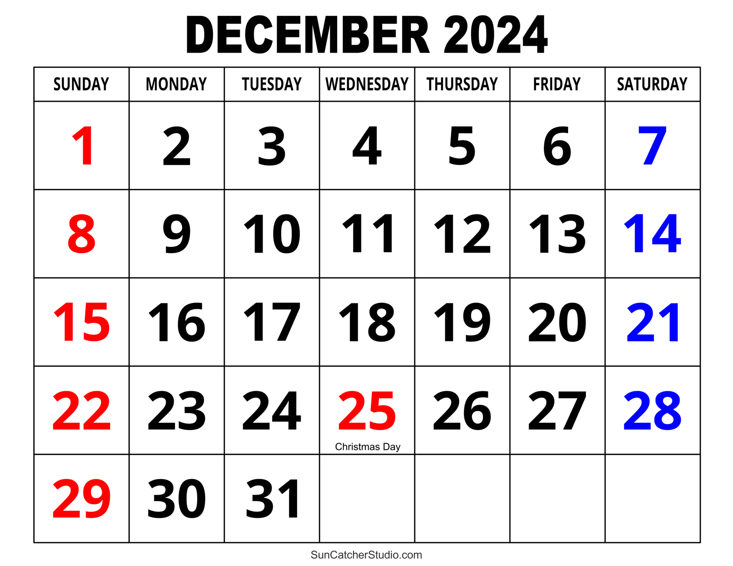 December 2024 Calendar (Free Printable) – Diy Projects, Patterns regarding Large Printable Calendar December 2024