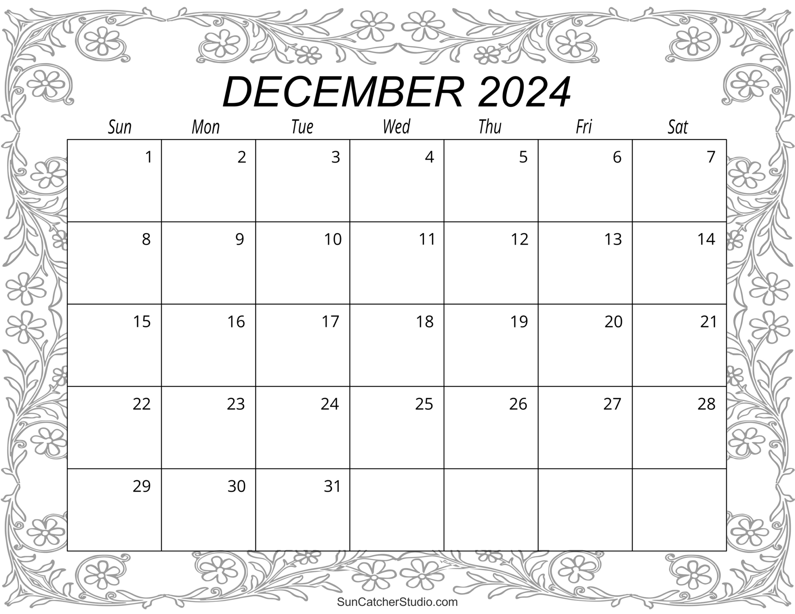 December 2024 Calendar (Free Printable) – Diy Projects, Patterns within Calligraphy Calendar Printable 2024 December 2024