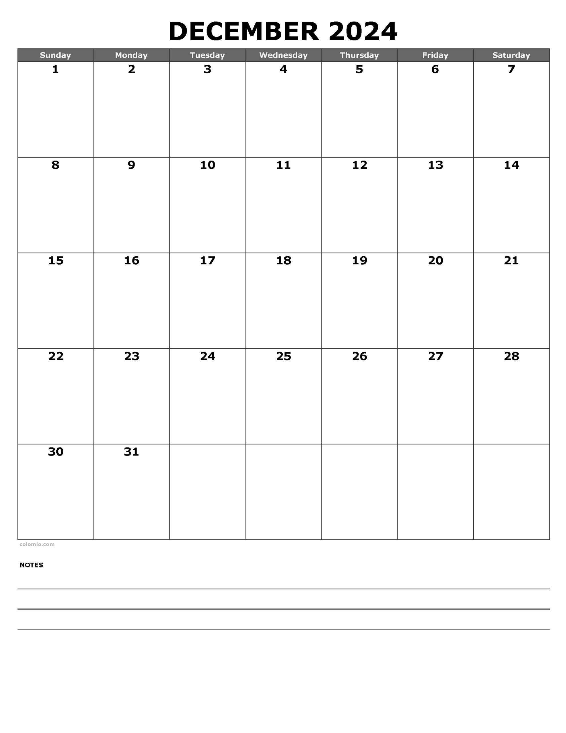 December 2024 Calendar | Free Printable Pdf, Xls And Png for Blank Calendar Printable December 2024